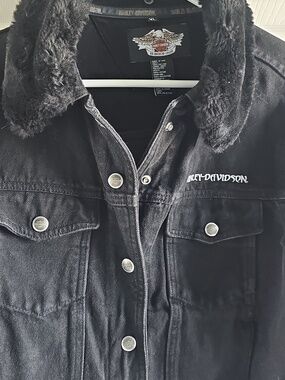 Vintage Harley Davidson Rare Black Denim Trucker Embossed Eagle XL